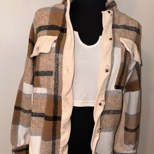 Brown/White/Black Plaid Flannel Shacket